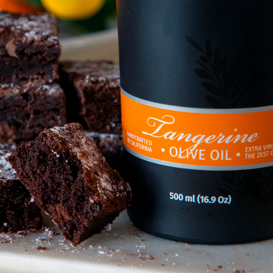 Pasolivo Tangerine Olive Oil Brownies Recipe next to Pasolivo Tangerine Olive Oil