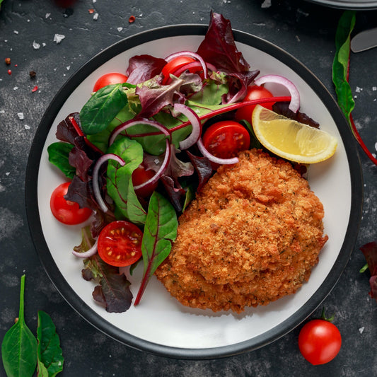 Pasolivo Everything Crumb Chicken Breast Recipe with a side salad