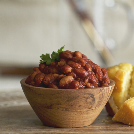 Pasolivo BBQ Beans Recipe next to fresh cut bread