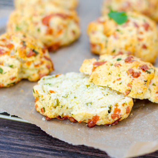 Pasolivo Cilantro Lime Biscuits Recipe with one biscuit cut in half